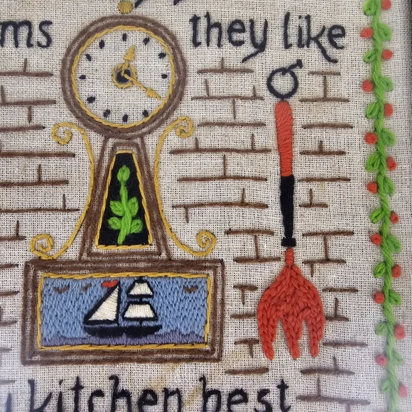 Vintage Framed Crewel Wall Art Kitchen Retro Cottage Farmhouse - Picture 3 of 10
